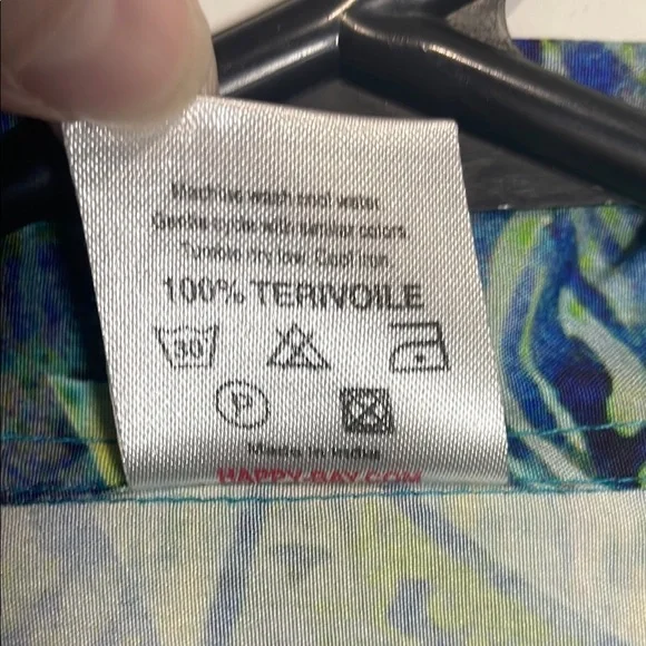 100% Tencel Tropical Hawaiian Shirt Blue Green Button Down Men L - Picture 9 of 9